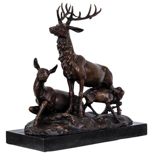 Statue cerf famille bronze - famille, de
