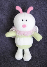 🍀Doudou Abeille LUMINOU Vert Blanc Col Rose Aile Peluche 20 Cm Papillon  TTBE