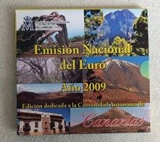 ESPAGNE 2009 EURO SET 9 PIÈCES EURO CANARIAS + MEDAILLE ARGENT