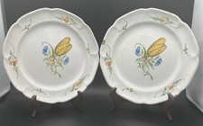Paire assiettes faïence XIXème décor floral polychrome Centre ou Nevers 22,5 cm