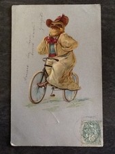 ATTENTION CARTE DECOLLEE ILLUSTREE POULE HABILLEE CHAPEAU VELO - 122014