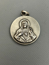 Ancien Médaille pendentif Religieuse Jésus Christ en argent massif