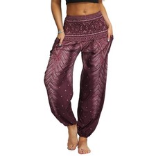 Femme Hippie Sarouel Harem Thai Pantalon Poches Boho Fleuri Print Taille Haut...