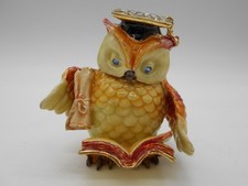 BOITE A BIJOUX FIGURINE / STATUETTE  " HIBOU / CHOUETTE  EN MÉTAL ÉMAILLÉ