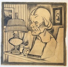 JEAN LÉBÉDEFF 1884-1972 Dessin Ancien Encre Intérieur Lampe Réveil Buste Tableau