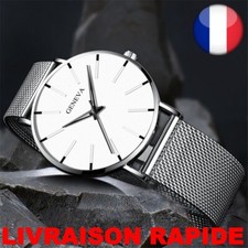 Montre GENEVA Quartz Ultra Fine Homme Bijoux Bracelet Maille Acier Inoxydable