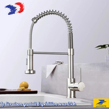 Robinet Évier Cuisine - Mitigeur Haut Bec Nickel Brossé - Jet Rotatif 360