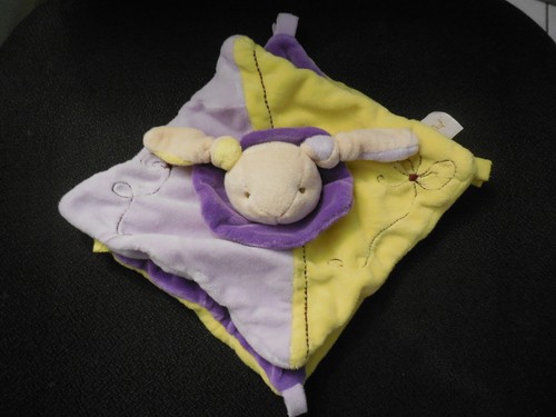 Doudou plat lapin violet jaune - plat,