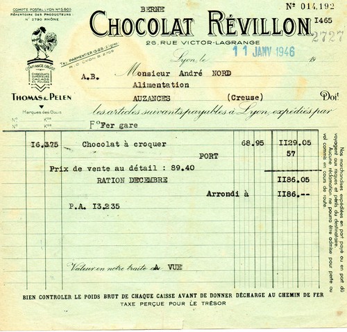 Facture 1946 chocolat - facture,