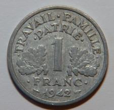 1 FRANC  ALU ETAT FRANÇAIS 1942,1943,1944 LOT de 5 Pièces VOIR PHOTOS