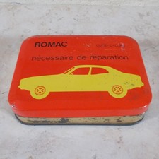 Antique bicycle repair kit ROMAC advertising metal box France french vtg red