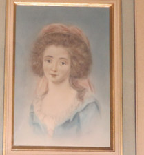 Ancien portrait de femme dans le gout du XVIII fusain et pastel signé Minton