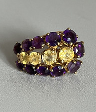 4866- Bague Or Jaune Citrines Améthystes