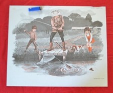 Ancienne affiche scolaire MDI 1970 - Pêche au brochet - Pique Nique sur l'Herbe