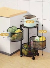 Chariot Métal Noir Polyvalent 3 Étages Paniers Fruit Décor de Cuisine Reb