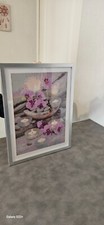 tableau zen fleuri en painting diamans, cadre couleur argent 
