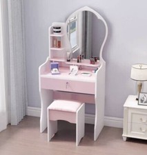 Coiffeuse Avec Miroir Et Tabouret Station De Maquillage Chambre Enfant Rose Reb