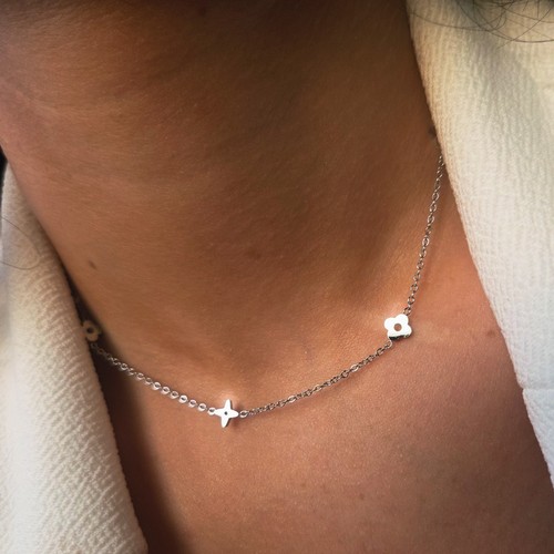 Collier fleur argenté femme - collier,