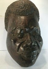 Superbe sculpture, tête d' africain noir en bois sculpté…35 cm, 3,3 kg