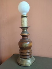 Pied de lampe bois tourné laiton