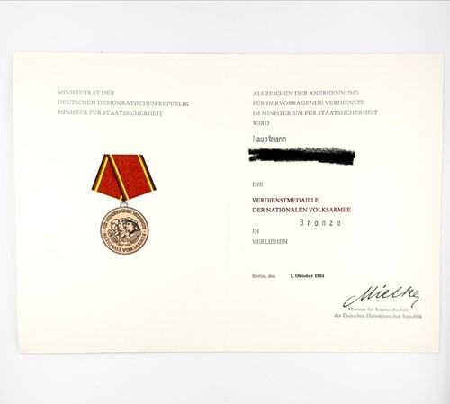 Ddr nva certificat médaille - nva,