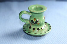 Bougeoir à main ancien petit vert en céramique