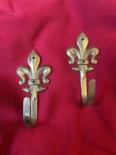 Fleur De Lys Wall Hooks French Pair Vintage Brass Gold Coat Hat Furniture