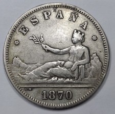Superbe Monnaie Argent, 2 Pesetas 1870 - SPAIN