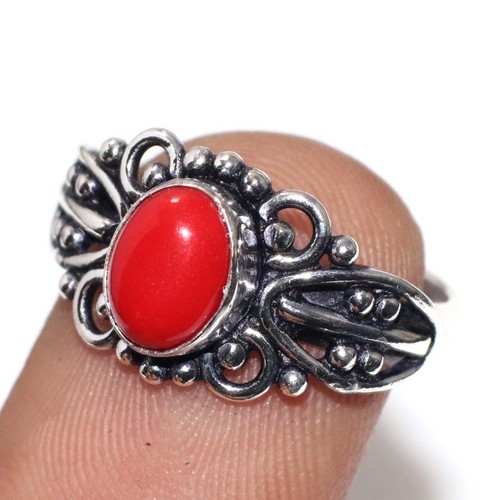 Bague corail rouge plaquée - bague,