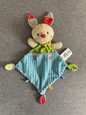 OUATOO BABY DOUDOU LAPIN PLAT BLEU VERT POIS RAYE BANDANA JAUNE TBE