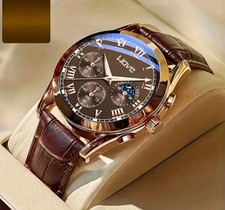 Montre à quartz étanche pour homme, ceinture ,Cuir, mode,ronde,lumineuse,Luxe