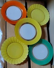 5 Assiettes Dessert Duralex Vintage orange jaune vert