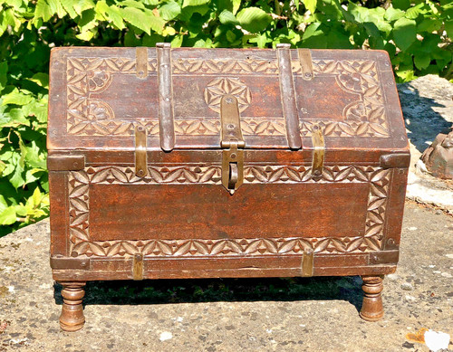 Ancien coffre mariage xix - coffre,