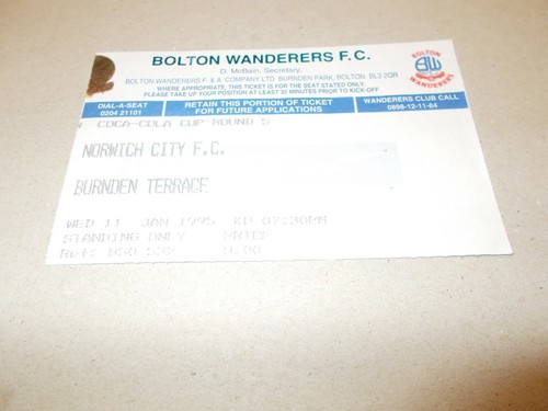 Billet bolton norwich - norwich, 94/95