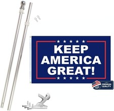 Made in The USA 3x5 Keep America Great Flag with 6' Telescopic Flagpole and...