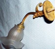 APPLIQUE murale DORÉE  ABAT-JOUR  ANCIEN TULIPE VERRE DÉPOLI 16 x 8 cm France BE