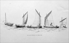 BRETAGNE - BATEAUX de PÊCHE de TRÉGUIER au 19e siècle - Gravure du 19e siècle