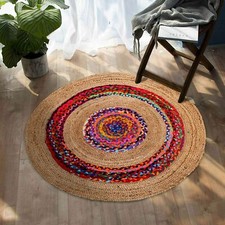 Tapis rond en jute naturel et coton réversible tapis de sol tapis de salon mo...