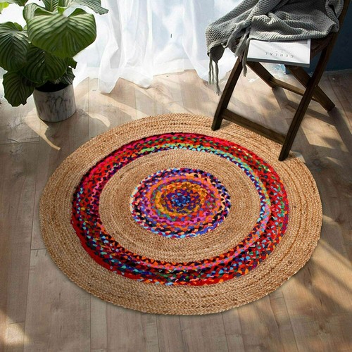 Tapis rond jute naturel et - en,