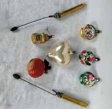 Anciennes Décorations Noël. Boules Verre Soufflé. Vintage. Bougies. Cœur Fleurs 