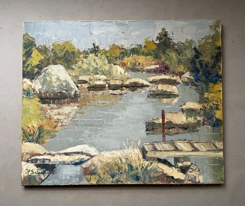 Rivière huile sur toile - rivière,,