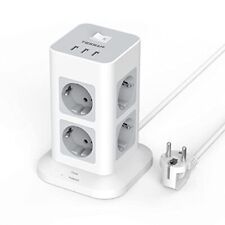 TESSAN Multiprise Tour, Parafoudre Parasurtenseur avec 8 Prises et 3 Ports USB, 