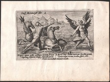 1602 Gravure Eau-forte Neptune et Coronis Métamorphoses Ovide Mythologie