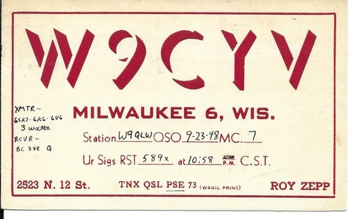 Qsl 1948 milwaukee carte - qsl,