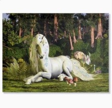 Cadre toile tableau Licorne dans forêt - 40 x 30 cm - animal animaux
