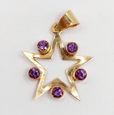 Pendentif vintage or rose 18k étoile et améthystes
