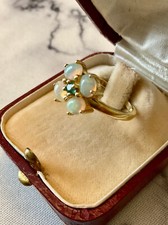 CREATEUR OPALE & ÉMERAUDE COLOMBIE - ANCIENNE BAGUE VERMEIL ARGENT MASSIF