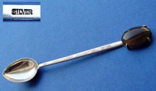 Magnifique Cuillère À Sel/Épices Argent Pierre Chalcedon? C136