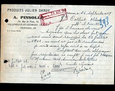VILLENEUVE-SAINT-GEORGES (94) EPICERIE / Produits JULES DAMOY "A. PINSOLLE" 1949