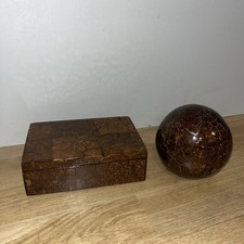 Ensemble De Bureau Boîte À Stylos Cigares Et Sphère Presse Papier Déco Marqueté